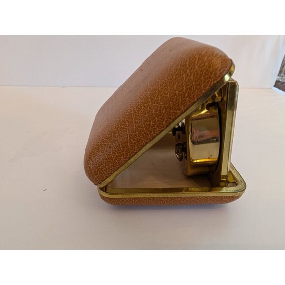 Vintage Phinney-Walker Travel Alarm Clock Gold & Brown Folding Case - Picture 4 of 7